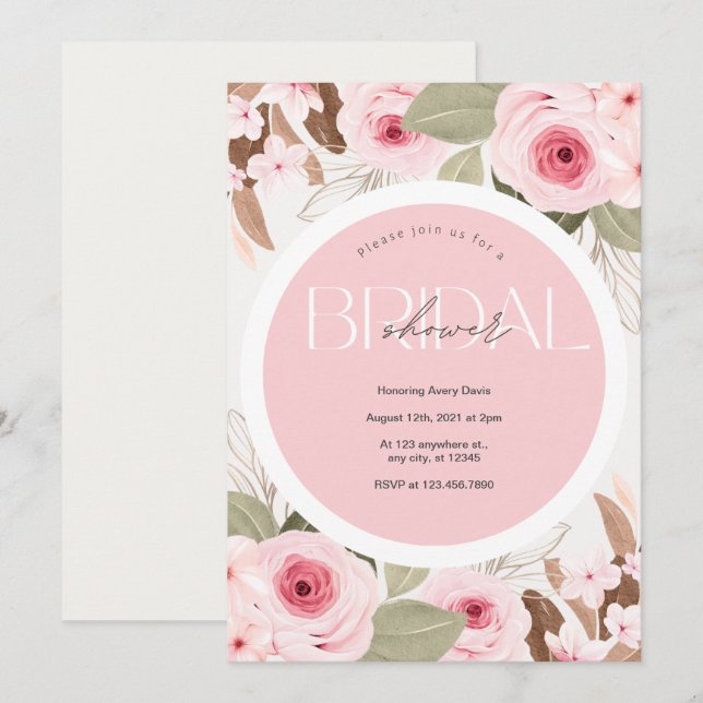 Bridal Shower Wedding  pink floral  Invitation (Front/Back)