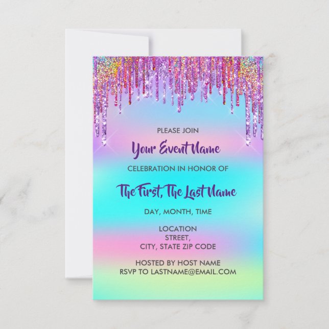 Bridal Shower Wedding Sweet 16th Holograph Pink Invitation (Front)