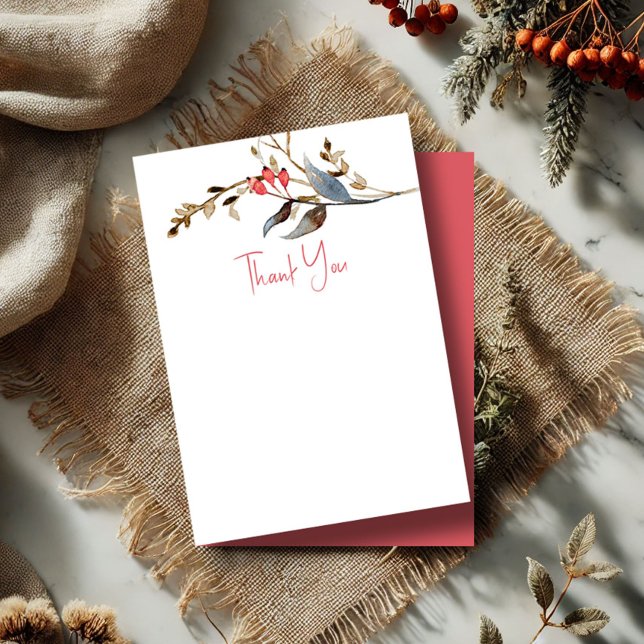 Bridal Shower Wedding Thank You Cards  (Rustic thank you notecards watercolor berries and botanicals)