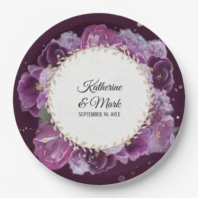 Bridal Shower Wedding Violet Purple Floral Wreath Paper Plate (Front)