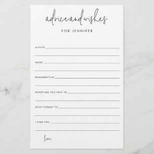 Bridal Shower Wedding Wishes & Advice Paper Card