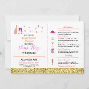 Bridal Shower Weekend Heart Pink Gold Invite