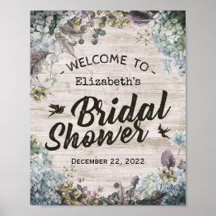 Bridal Shower Welcome Botanical Floral Rustic Wood Poster