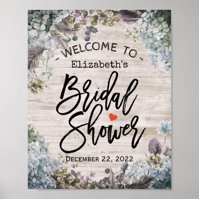 Bridal Shower Welcome Botanical Floral Rustic Wood Poster (Front)