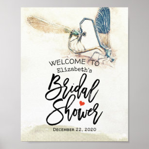 Bridal Shower Welcome Dragonfly Mating Love Heart Poster