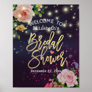 Bridal Shower Welcome  Floral Purple String Lights Poster