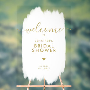 Bridal Shower Welcome Gold Script White Paint Acrylic Sign