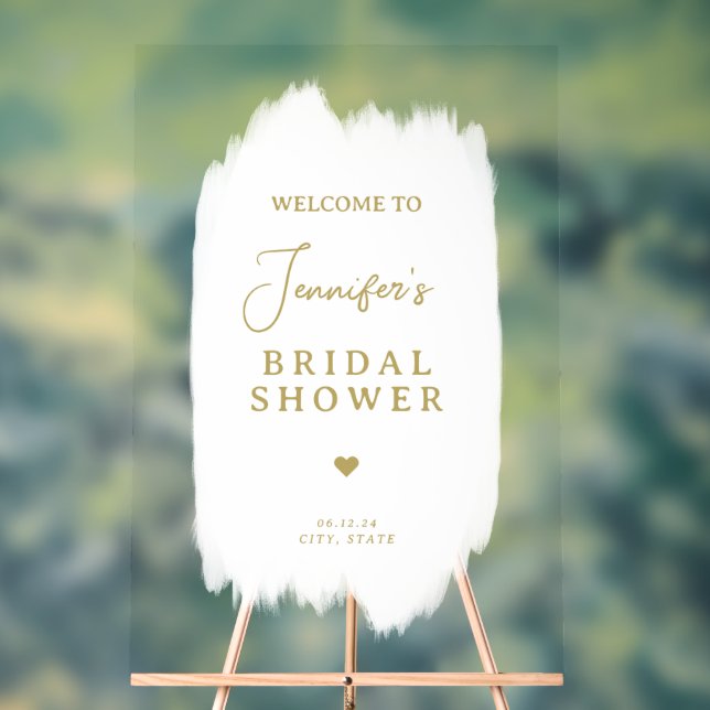 Bridal Shower Welcome Gold Script White Paint Acrylic Sign (Neutral)