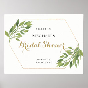 Bridal Shower welcome greenery and gold landscape Poster