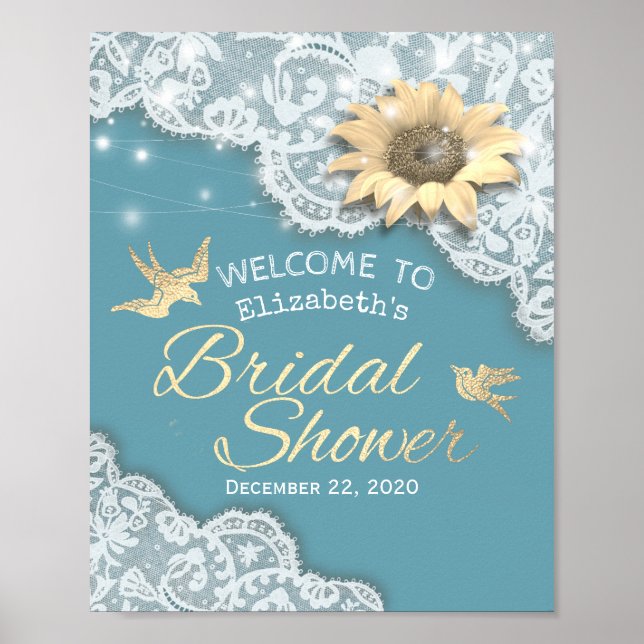 Bridal Shower Welcome Lace Sunflower String Lights Poster (Front)