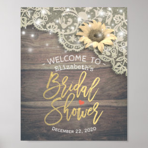 Bridal Shower Welcome Lace Sunflower Wood Lights Poster