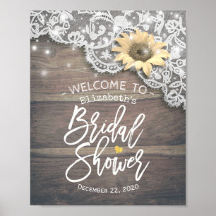 Bridal Shower Welcome Lace Sunflower Wood Lights Poster
