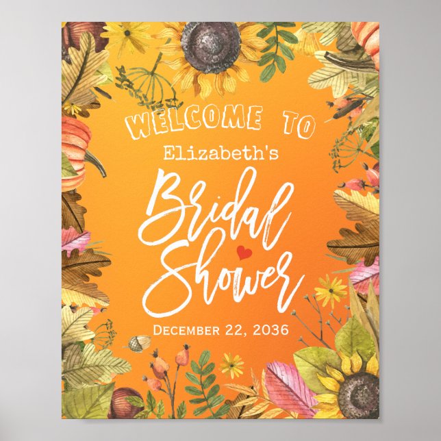 Bridal Shower Welcome Maple Leaf Pumpkin Sunflower Poster (Front)