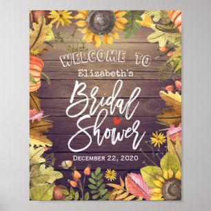 Bridal Shower Welcome Maple Leaf Pumpkin Sunflower Poster