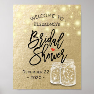 Bridal Shower Welcome Mason Jar String Lights Gold Poster