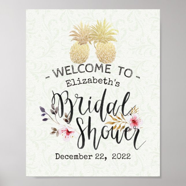 Bridal Shower Welcome Modern Gold Pineapple Couple Poster (Front)