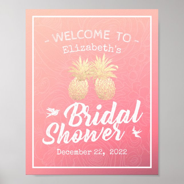 Bridal Shower Welcome Modern Gold Pineapple Couple Poster (Front)