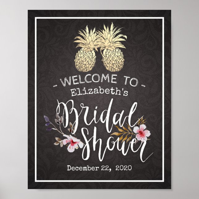 Bridal Shower Welcome Modern Gold Pineapple Couple Poster (Front)
