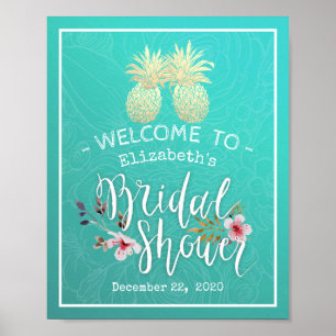 Bridal Shower Welcome Modern Gold Pineapple Couple Poster