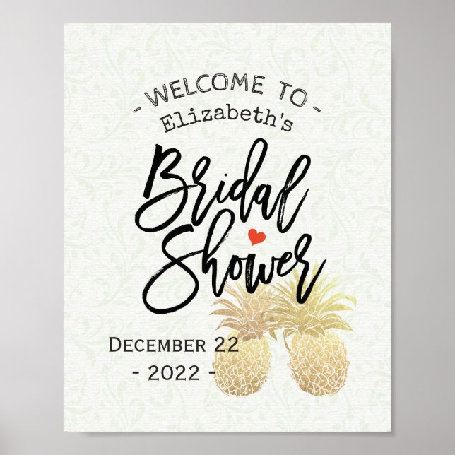 Bridal Shower Welcome Modern Gold Pineapple Couple Poster (Front)