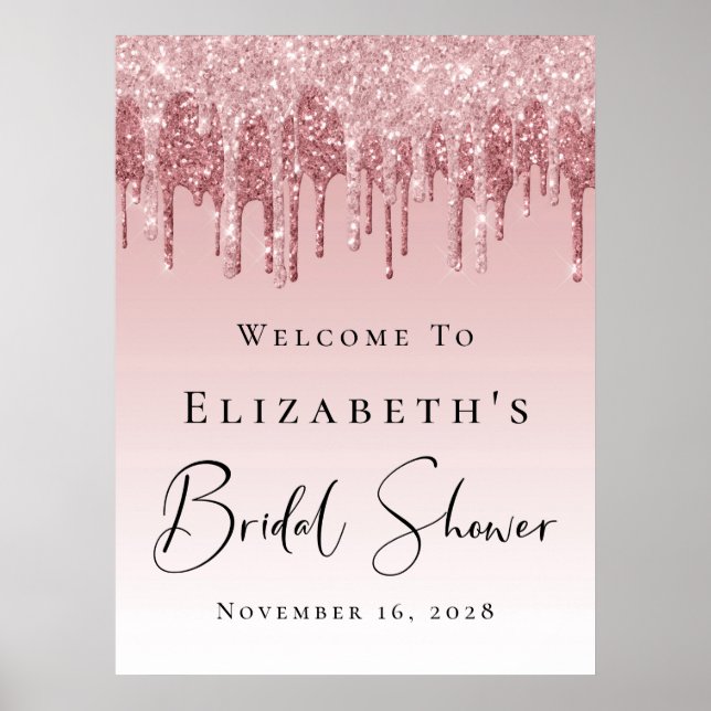 Bridal Shower Welcome Pink Rose Gold Glitter Poster (Front)