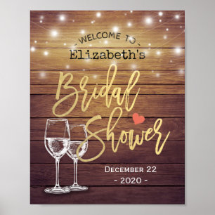 Bridal Shower Welcome Rustic Wood Champagne Glass Poster