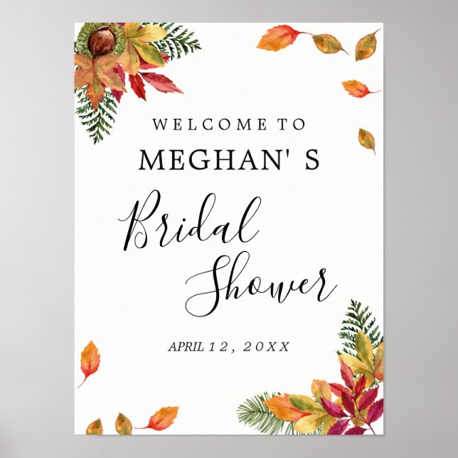 Bridal Shower welcome sign Autumn foliage (Front)