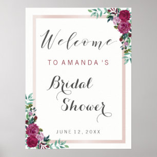 Bridal Shower welcome sign burgundy floral