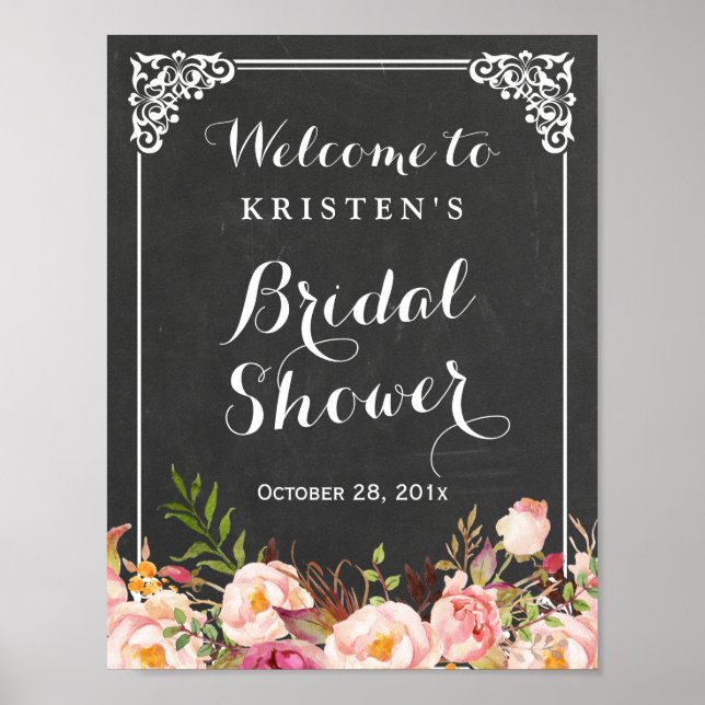 Bridal Shower Welcome Sign Chalkboard Frame Flower (Front)
