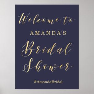 Bridal Shower welcome sign Gold and blue