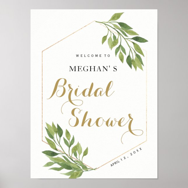 Bridal Shower welcome sign | greenery and gold (Front)