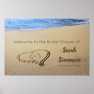 Bridal Shower Welcome Sign Heart in Sand Initials