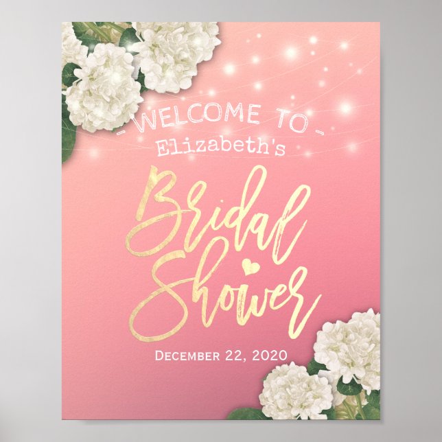 Bridal Shower Welcome Sign Hydrangea String Lights (Front)