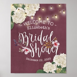 Bridal Shower Welcome Sign Hydrangea String Lights