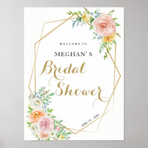 Bridal Shower welcome sign pastel flowers gold