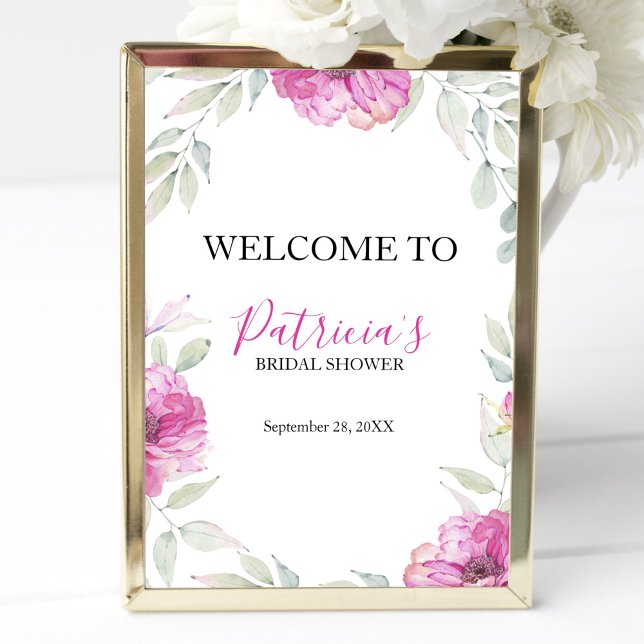 Bridal Shower Welcome Sign Pink Watercolor Flowers (Creator Uploaded)