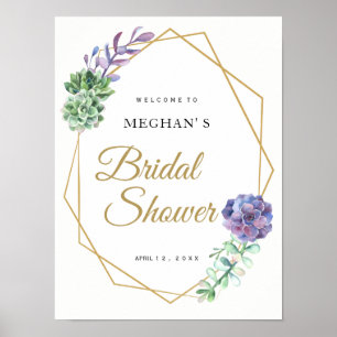 Bridal Shower welcome sign purple succulents gold
