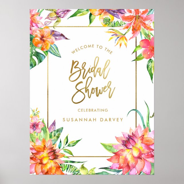 Bridal Shower Welcome Sign | Tropical Watercolors (Front)