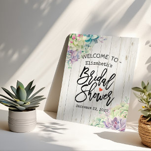 Bridal Shower Welcome Succulent Plants Rustic Wood Poster