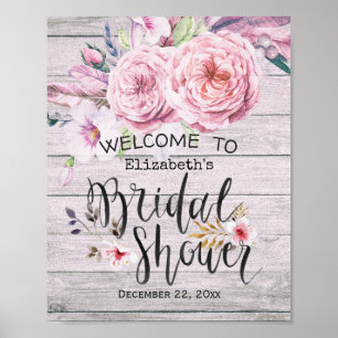 Bridal Shower Welcome Watercolor Boho Floral Wood Poster