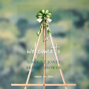 Bridal Shower Welcome Watercolor Gold Key & Clover Acrylic Sign