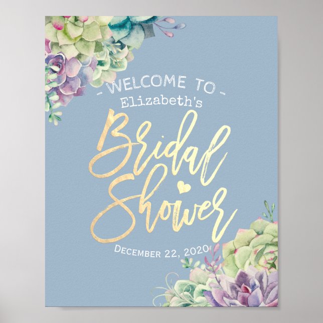 Bridal Shower Welcome Watercolor Succulent Plants Poster (Front)
