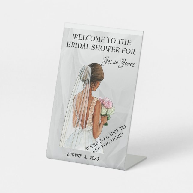 Bridal Shower WELCOME with editable text and image Pedestal Sign (Front)
