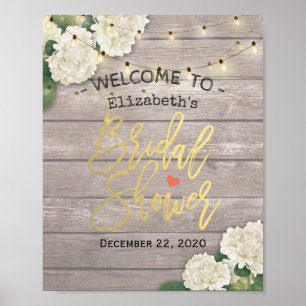 Bridal Shower Welcome Wood Flowers String Lights Poster