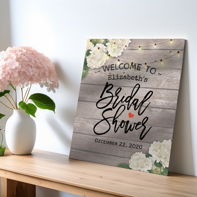 Bridal Shower Welcome Wood Flowers String Lights Poster (Creator Uploaded)