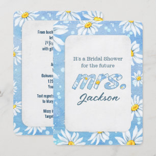 Bridal Shower White Daisies On Blue Invitation