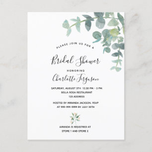 Bridal Shower white eucalyptus greenery elegant Postcard