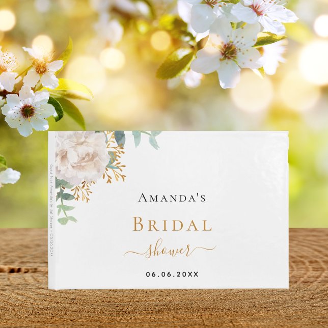 Bridal Shower white floral eucalyptus name Guest Book (Creator Uploaded)