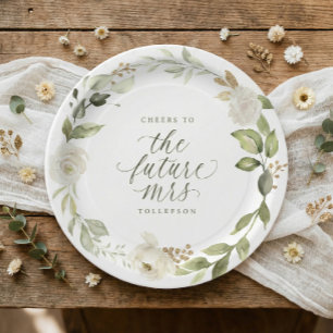 Bridal Shower White Floral Greenery Paper Plate