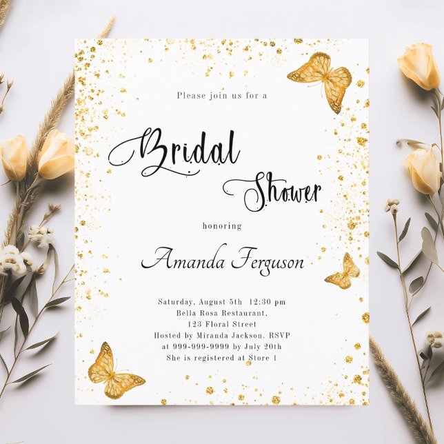 Bridal Shower white gold butterfly budget invite Flyer (Creator Uploaded)